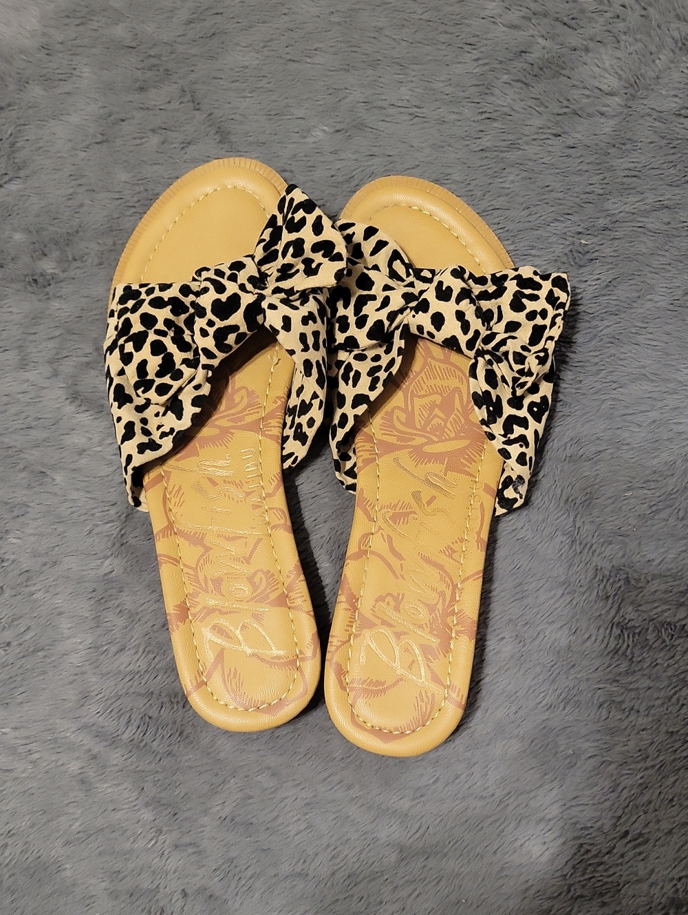 Blowfish Leopard Bow Slide Sandals - Tan